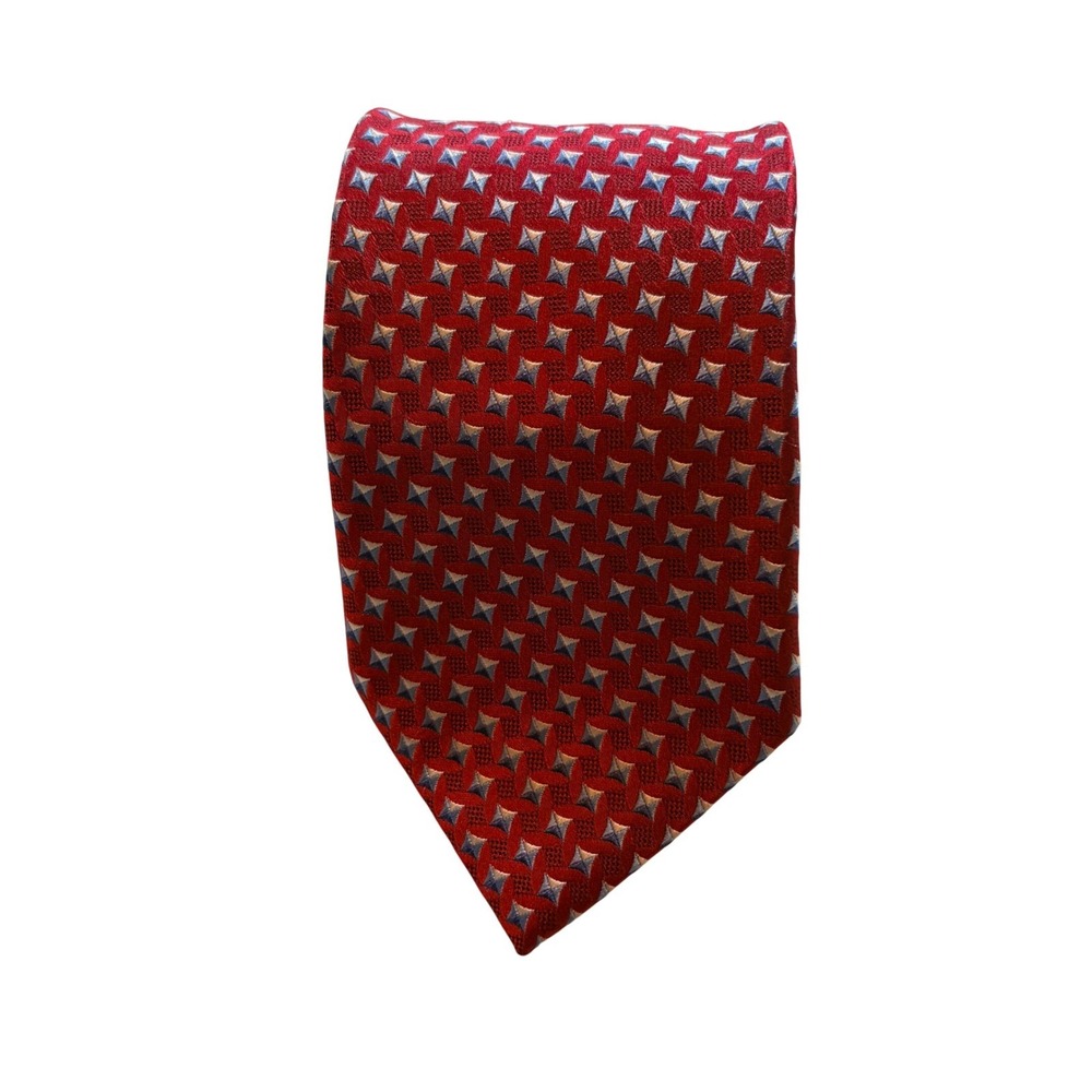 Ermenegildo Zegna Red Silk Tie Geometric Diamond Pattern Made in Italy